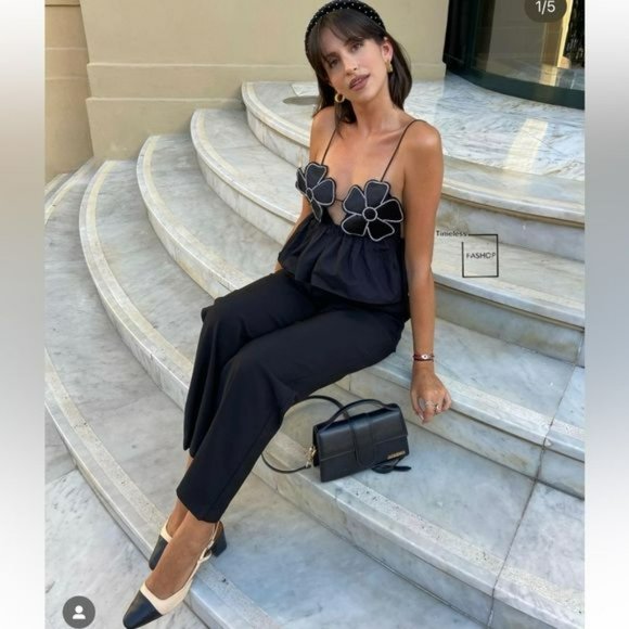 ZARA RHINESTONE FLORAL POPLIN TOP - Picture 7 of 16